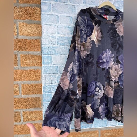 JOHNNY WAS GREY PEONY PUFF SLEEVE MOCK NECK TOP SIZE 3X - Picture 4 of 11